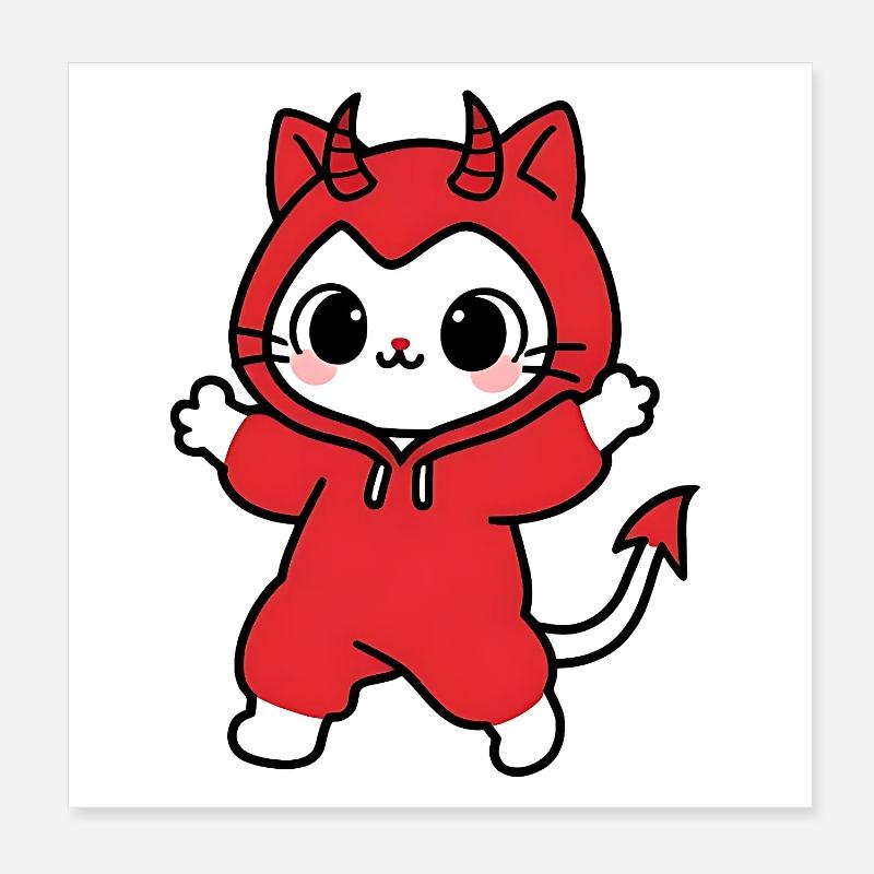 Cat Devil Kapuzenpullover Rot Poster 20x20 cm