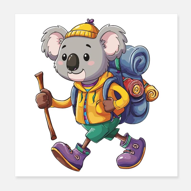 Camping de randonnée Koala mignon Voyageur à dos Poster 20 x 20 cm
