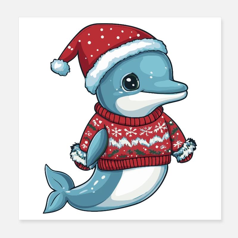 Noël de Noël des dauphins Poster 20 x 20 cm