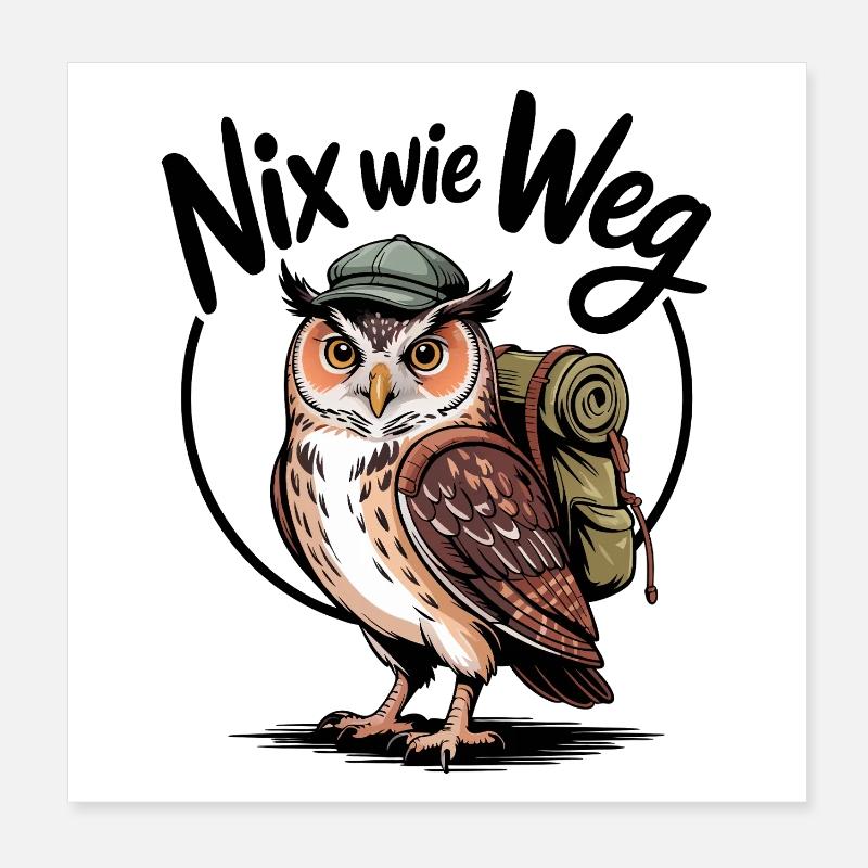 Wandernde Eule mit Rucksack Poster 20x20 cm