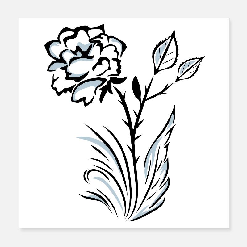 Rose stylisée à contours Poster 20 x 20 cm