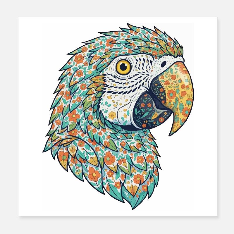 Tête de perroquet fleur colorée Poster 20 x 20 cm