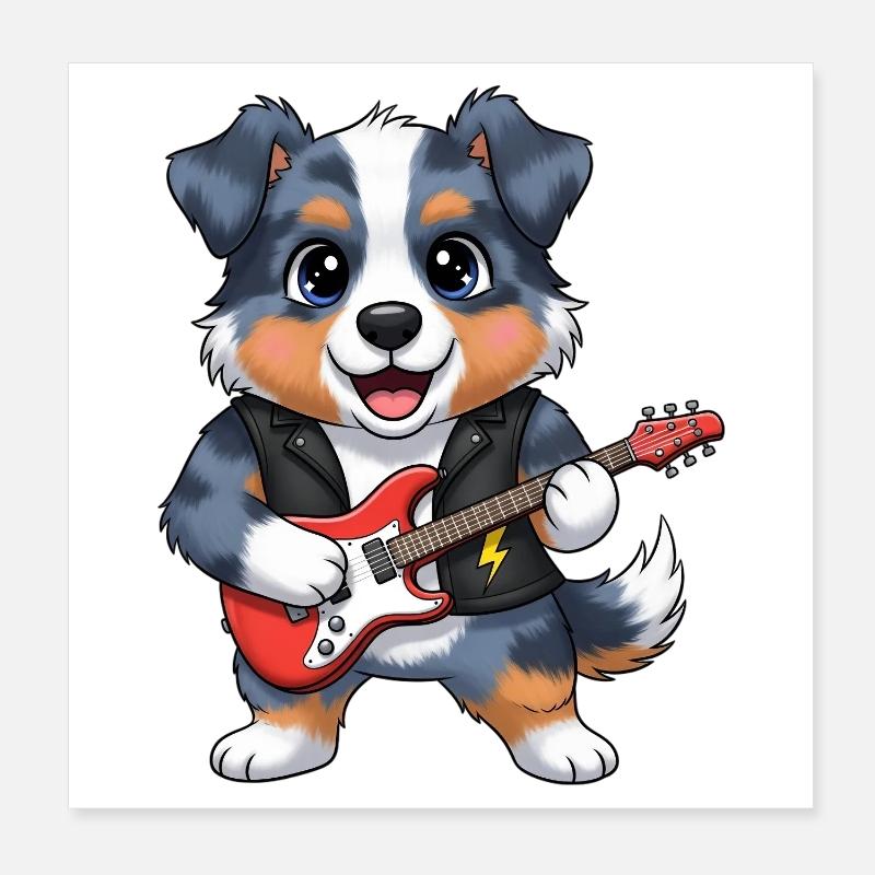 Rocking dog with guitar Poster 8" x 8" (20x20 cm)