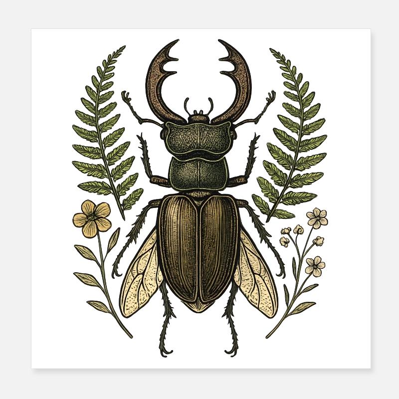 Feuillage du cerf Scarabée Poster 20 x 20 cm