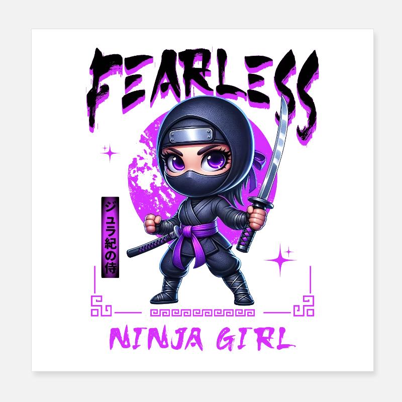 Ninja Mädchen Chibi mit Katana Poster 20x20 cm