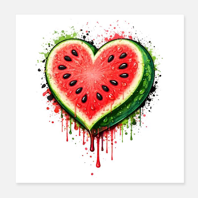 Illustration juteuse de pastèque en forme de cœur Poster 20 x 20 cm