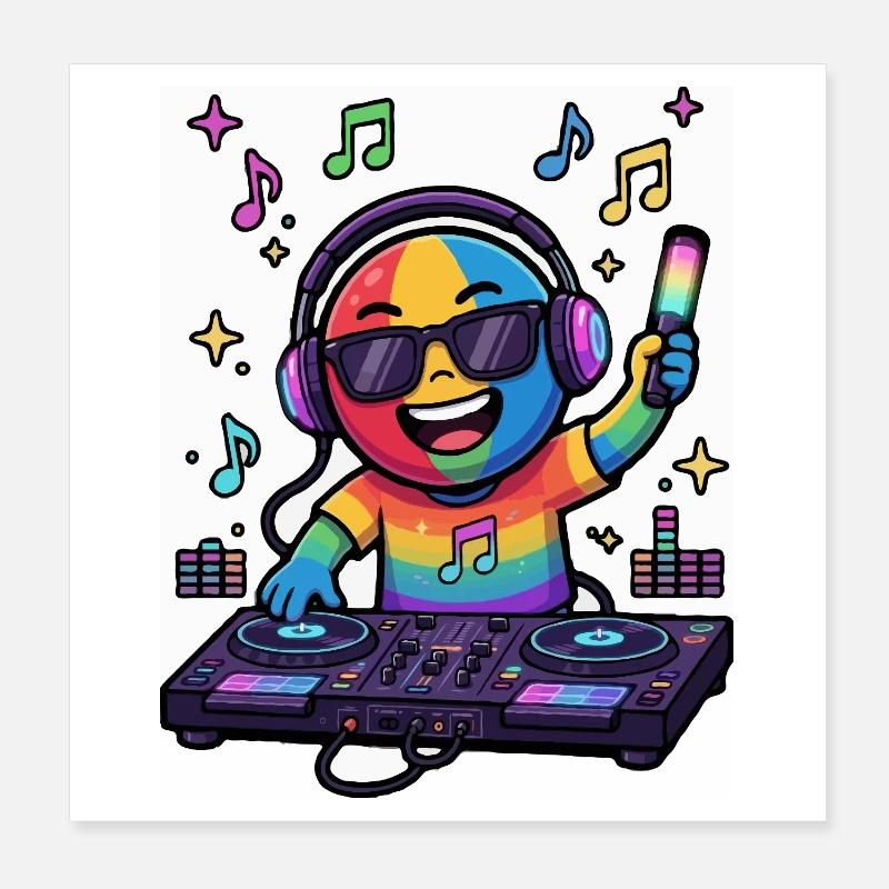 Rainbow DJ Emoticon Poster 20x20 cm