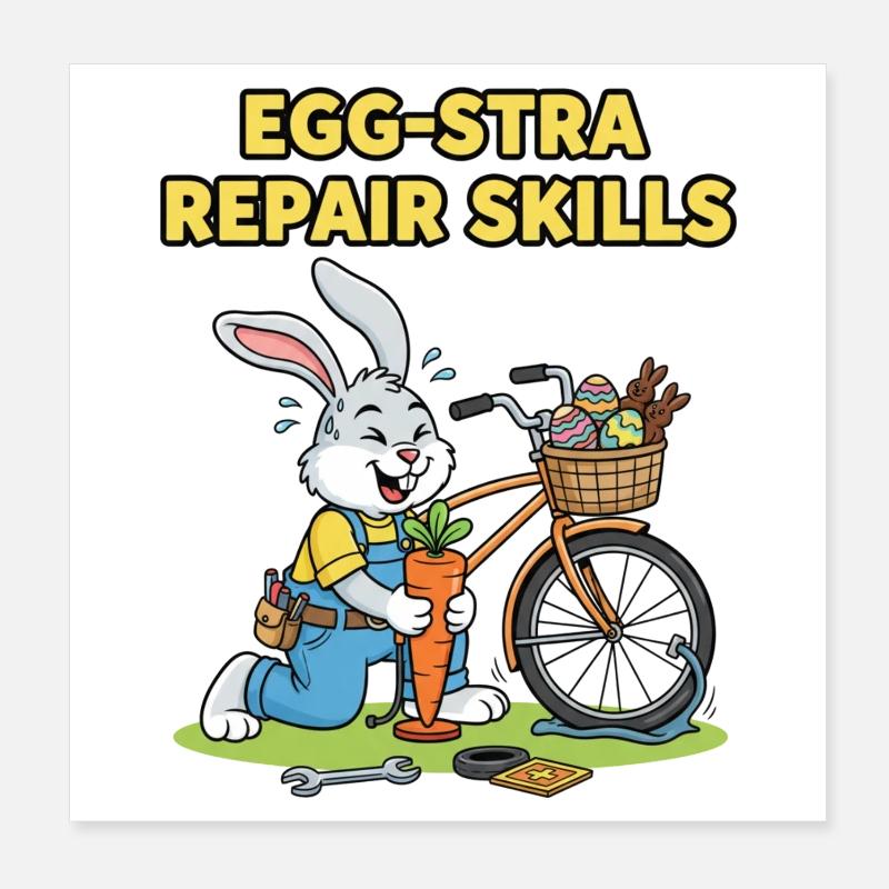 Humour de réparation de vélo de lapins de Pâques Poster 20 x 20 cm