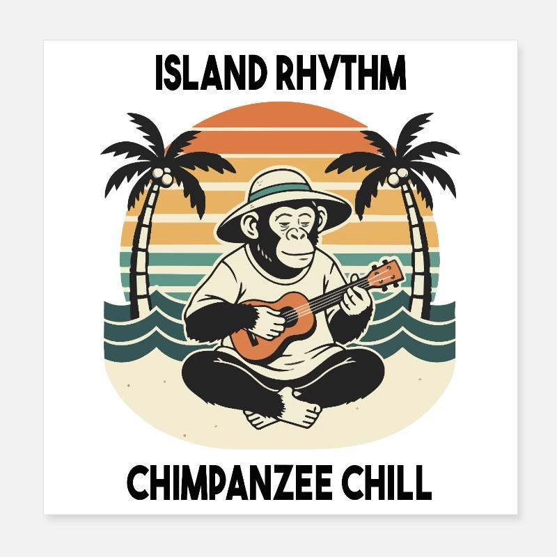 Chimpanzé Ukulélé Island Rhythm Chill Poster 20 x 20 cm