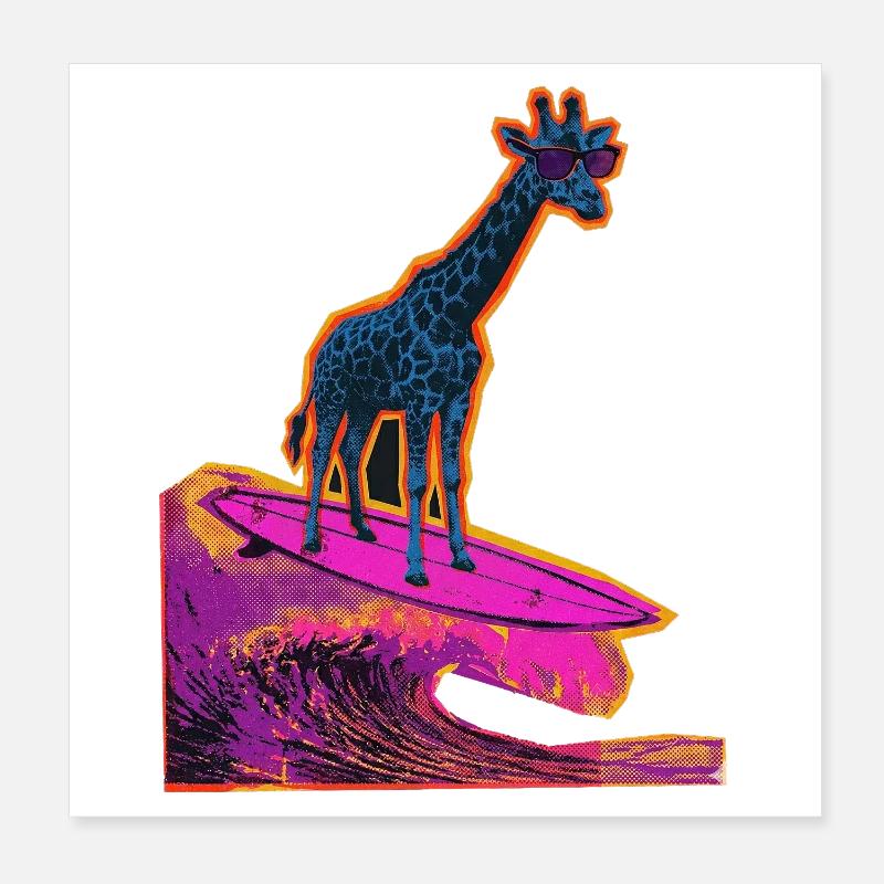 Surfer Giraffe Poster 20x20 cm