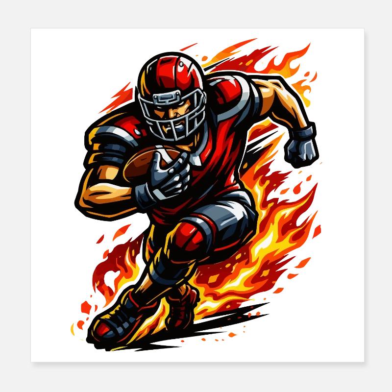 Flammender Footballläufer Poster 20x20 cm
