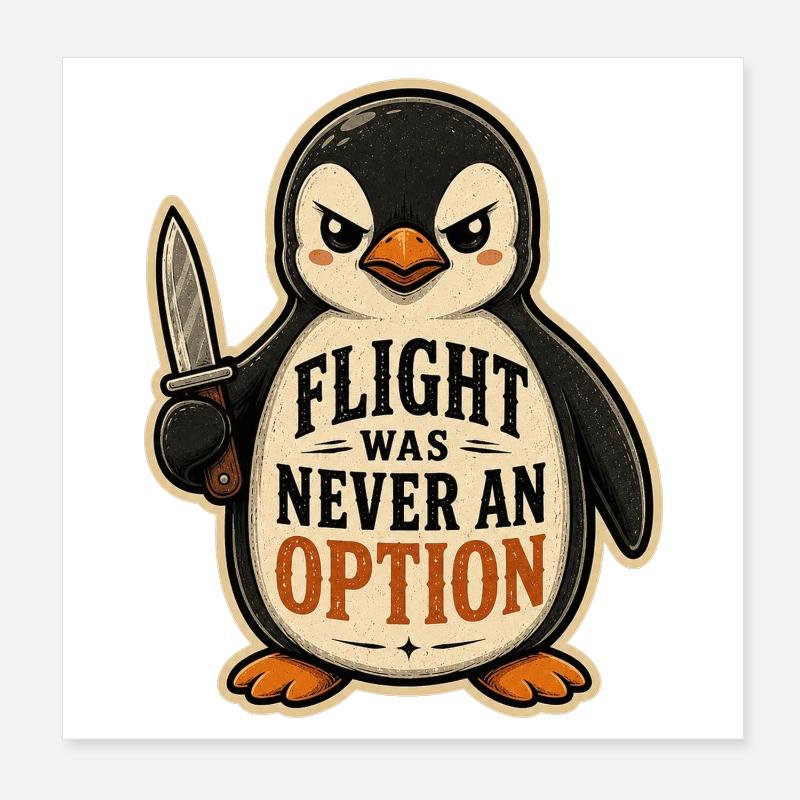 Flight Was Never An Option Brave Penguin Knife Poster 8" x 8" (20x20 cm)
