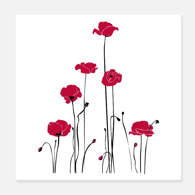 Abstrakte Florale Linienkunst. Mohn Poster 20x20 cm