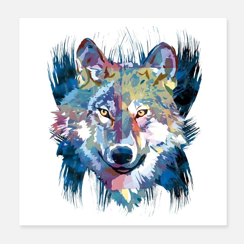 Polygon Wolf - Beau loup gris en bleu Poster 20 x 20 cm