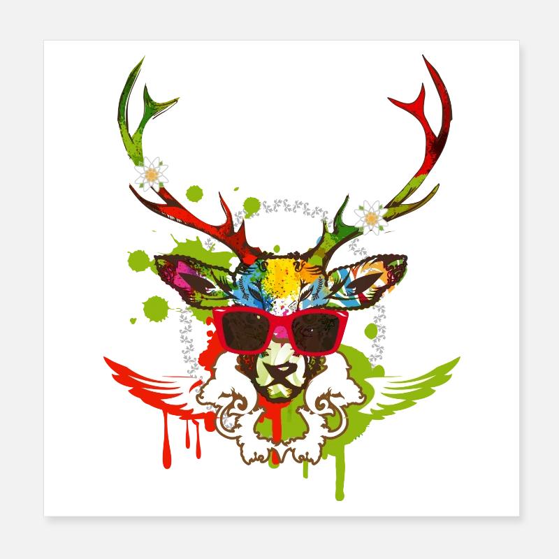 A stag's head with red sunglasses Poster 8" x 8" (20x20 cm)