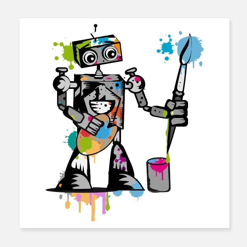 Un robot avec un pinceau Poster 20 x 20 cm