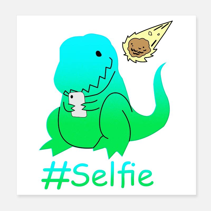 Funny Selfie Dinosaur Poster 8" x 8" (20x20 cm)