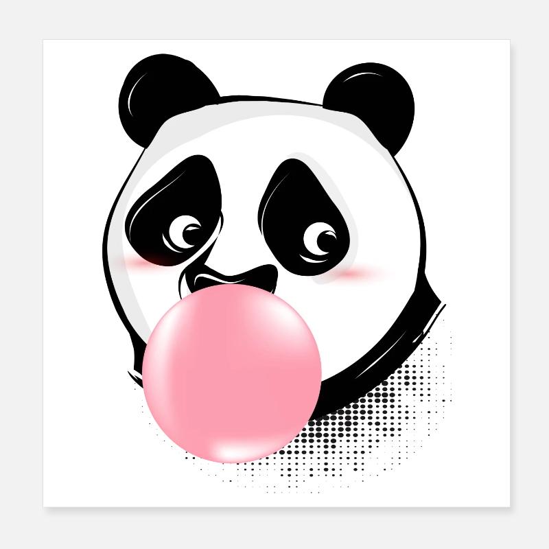 Panda makes bubble gum bubble with pink gum Poster 8" x 8" (20x20 cm)