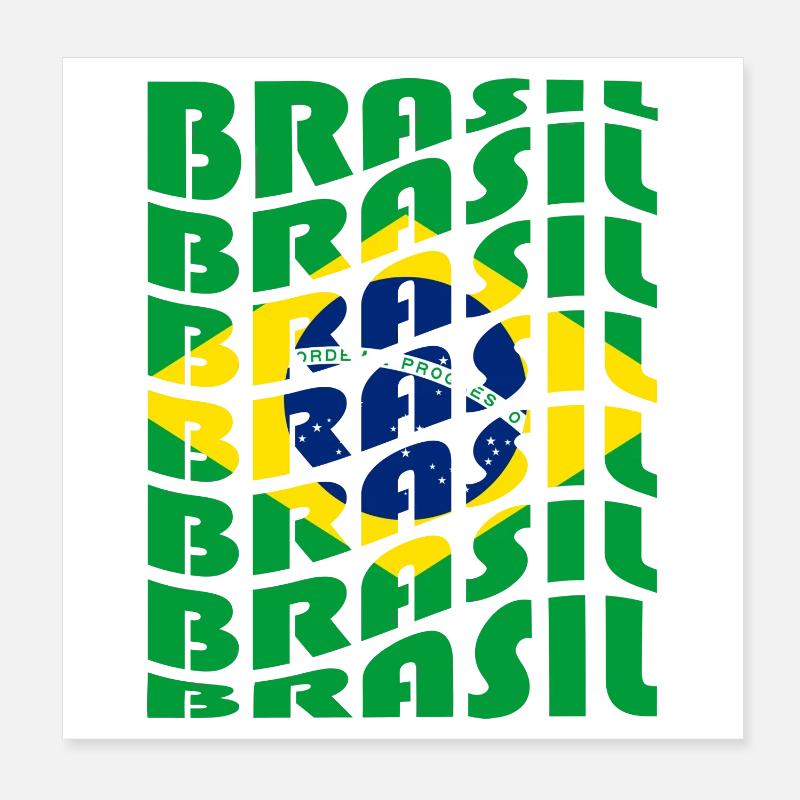 Brasilien Schriftzug Flaggen Design Poster 20x20 cm