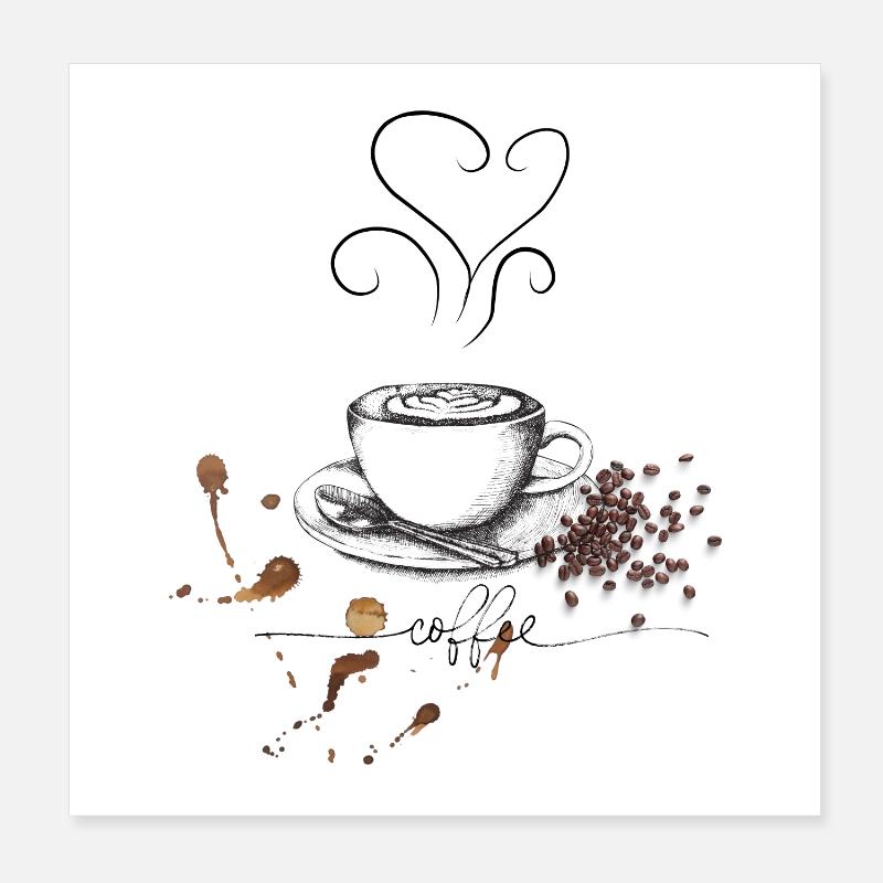 Kaffeetasse und Bohnen Design Poster 20x20 cm