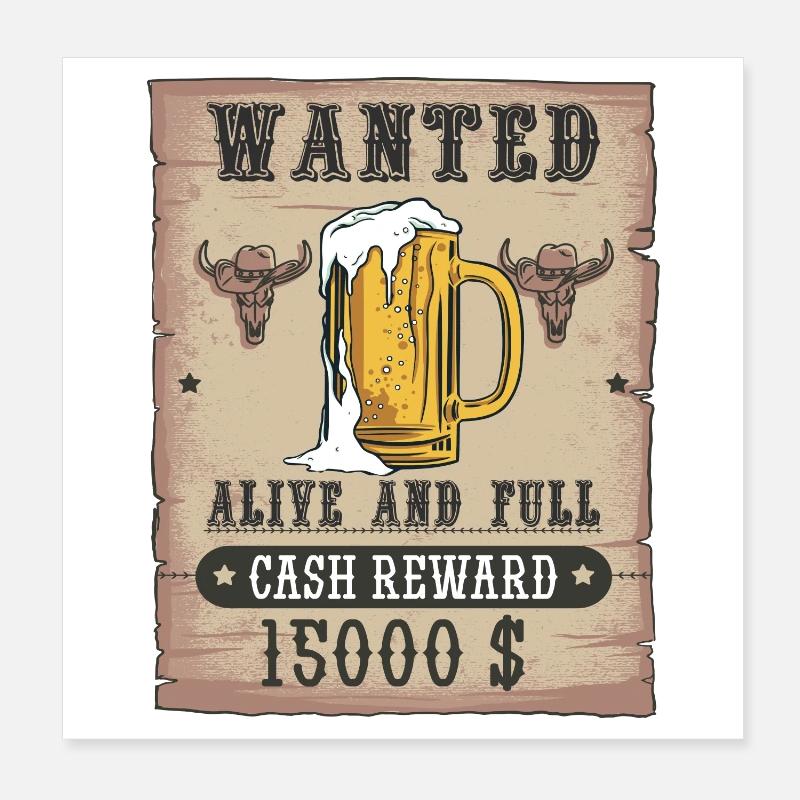 Bier Wanted lustiges Biertrinker Design Poster 20x20 cm