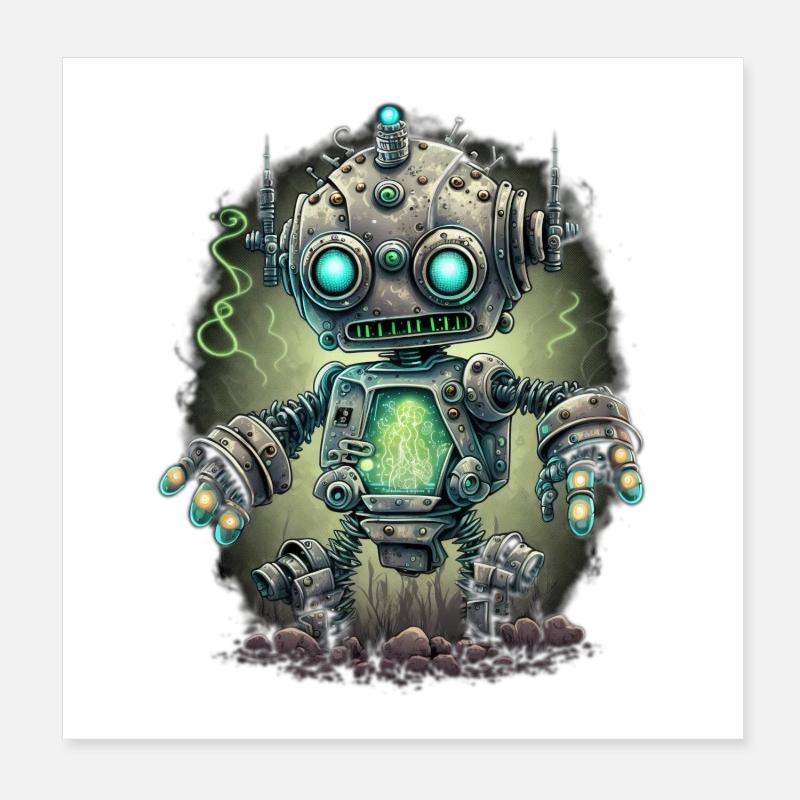 Robot Steampunk Néon Poster 20 x 20 cm