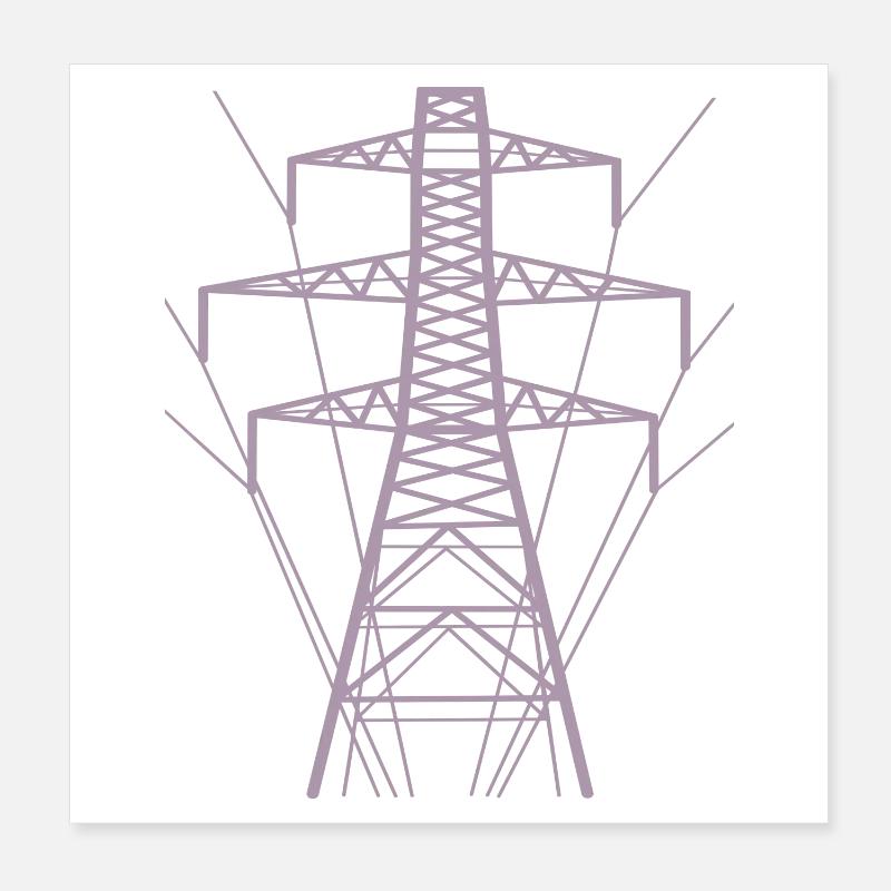 Weiße Strommast-Silhouette Poster 20x20 cm