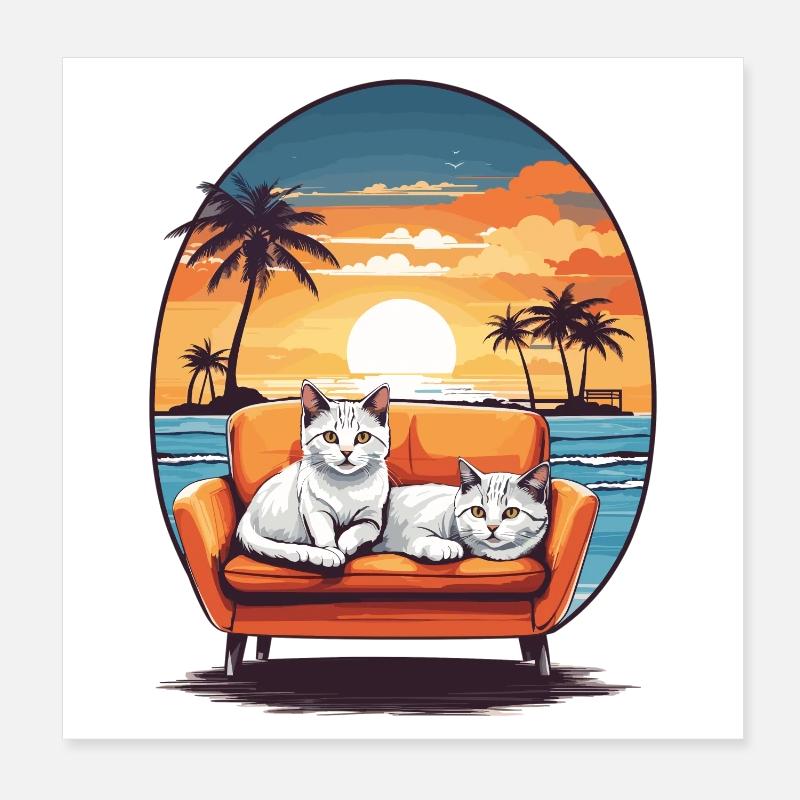 Katzen auf Sofa Poster 20x20 cm