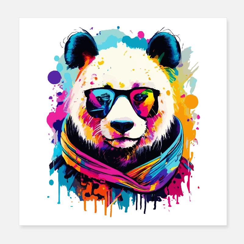 Panda Colorful - Panda Bear Multicolored - Panda Bear Poster 8" x 8" (20x20 cm)