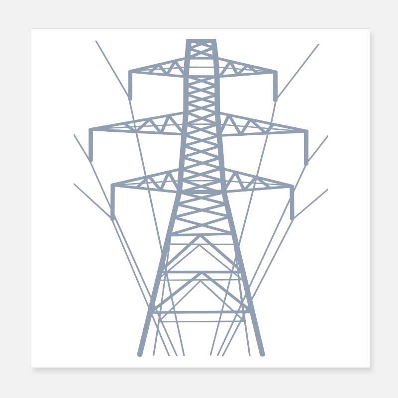 Weiße Strommast-Silhouette Poster 20x20 cm