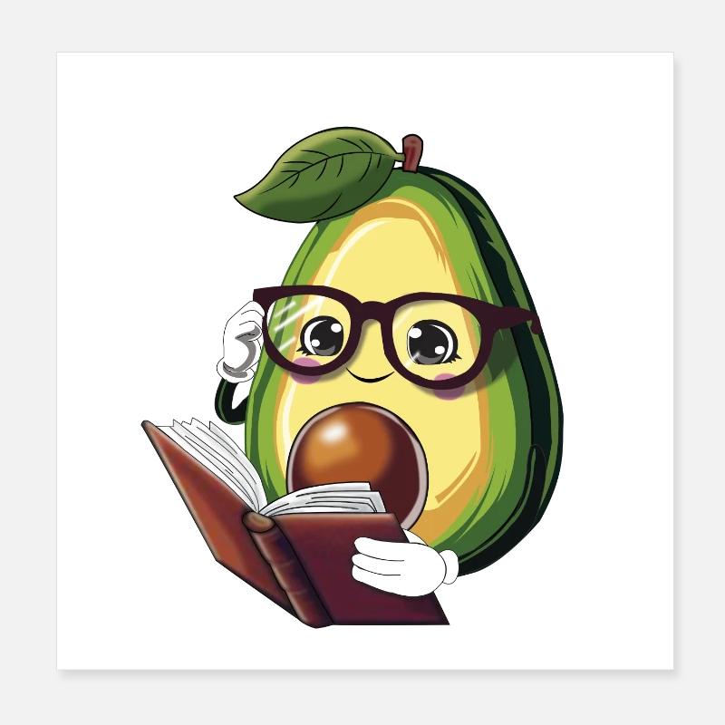 Avocado liest ein Buch – Bücherwurm Poster 20x20 cm