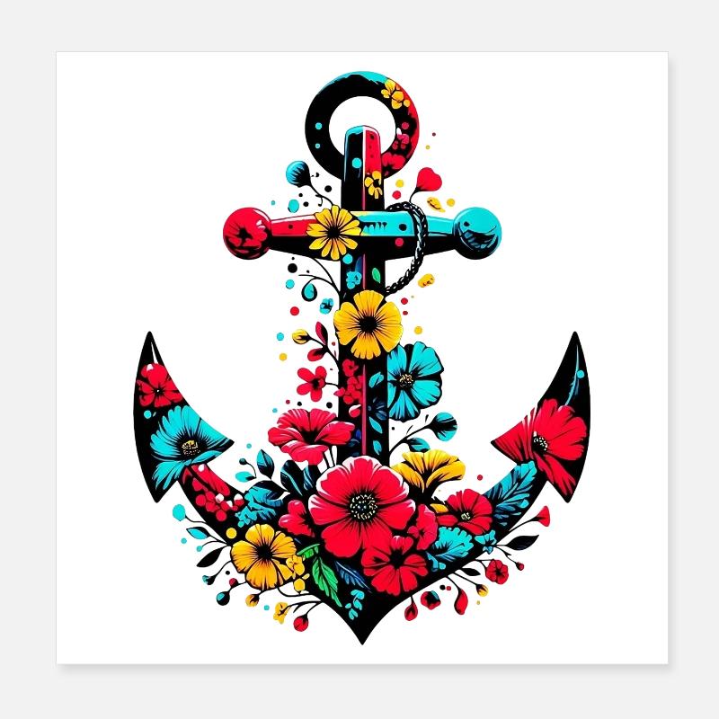 Ein Anker mit Blumen Poster 20x20 cm