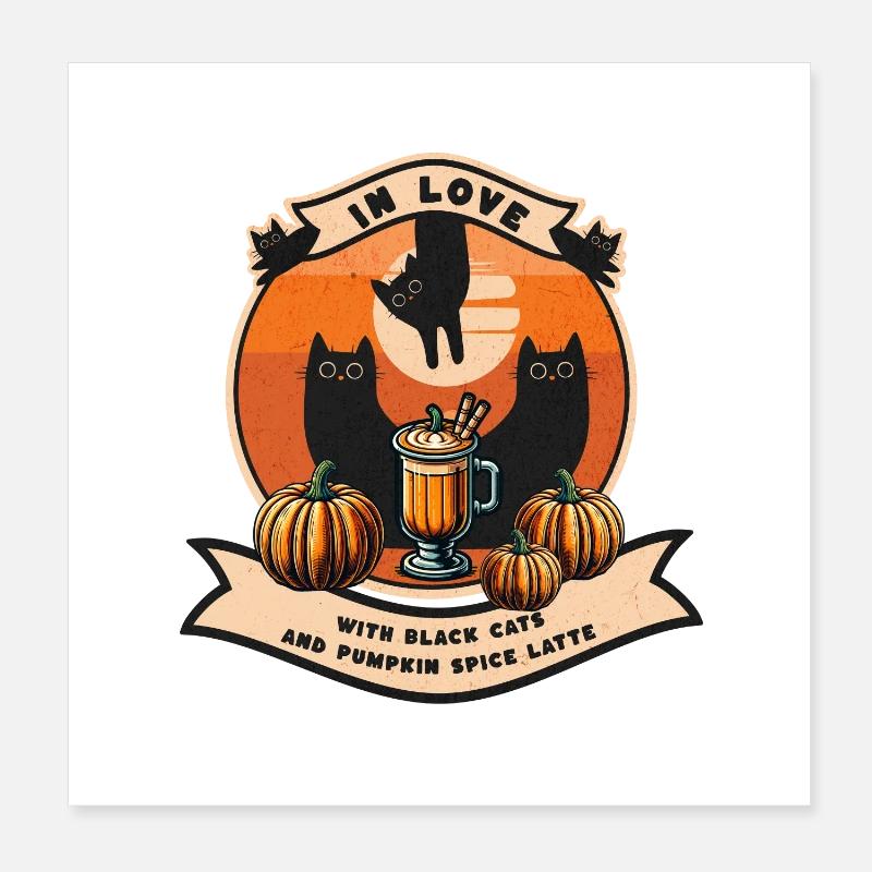 Black Cats & Pumpkin Spice Latte Love Poster 8" x 8" (20x20 cm)