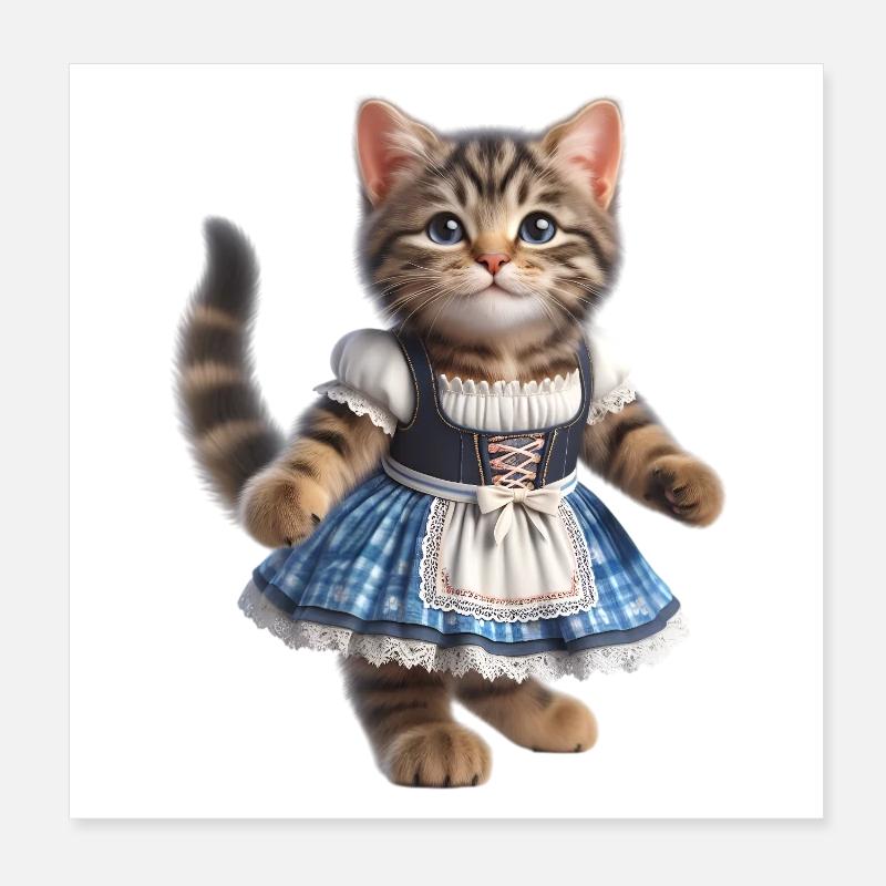 Süße kleine Katze im Dirndl Poster 20x20 cm