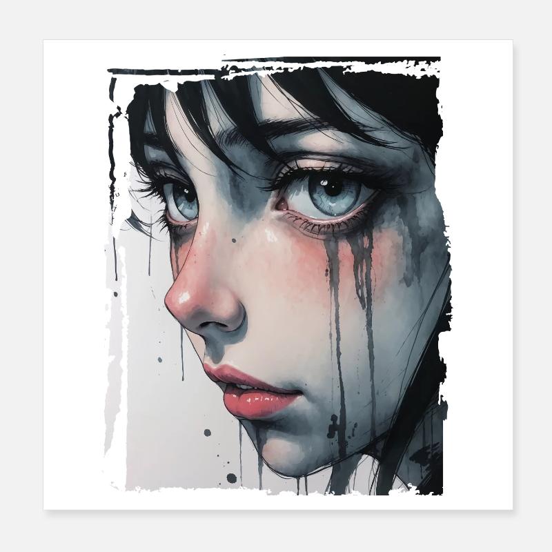 Fille d’anime avec des larmes Poster 20 x 20 cm
