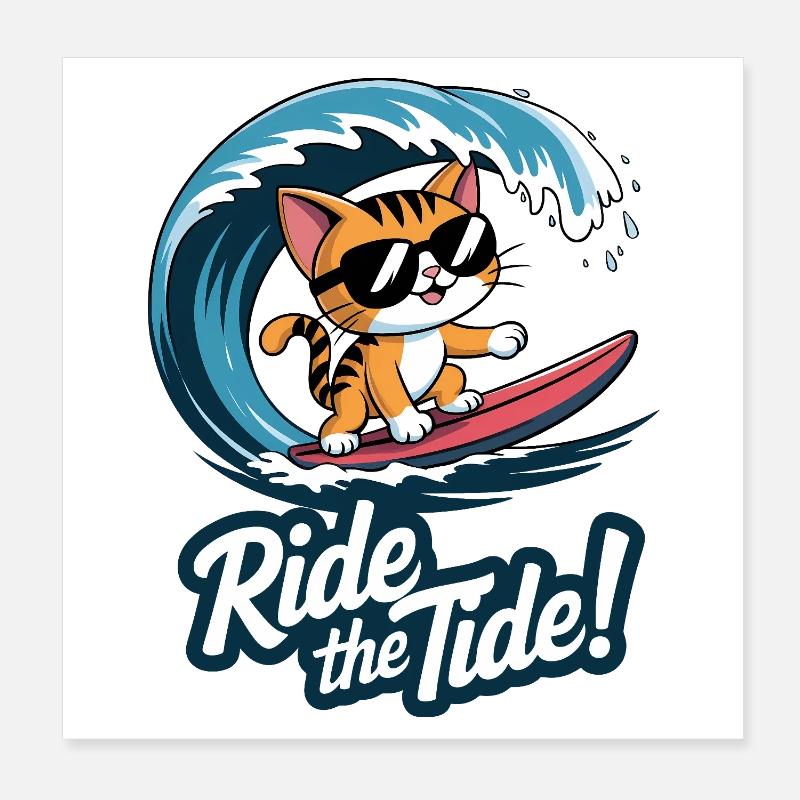 Surfer-Kätzchen – 🏄‍♂️🐱 Poster 20x20 cm