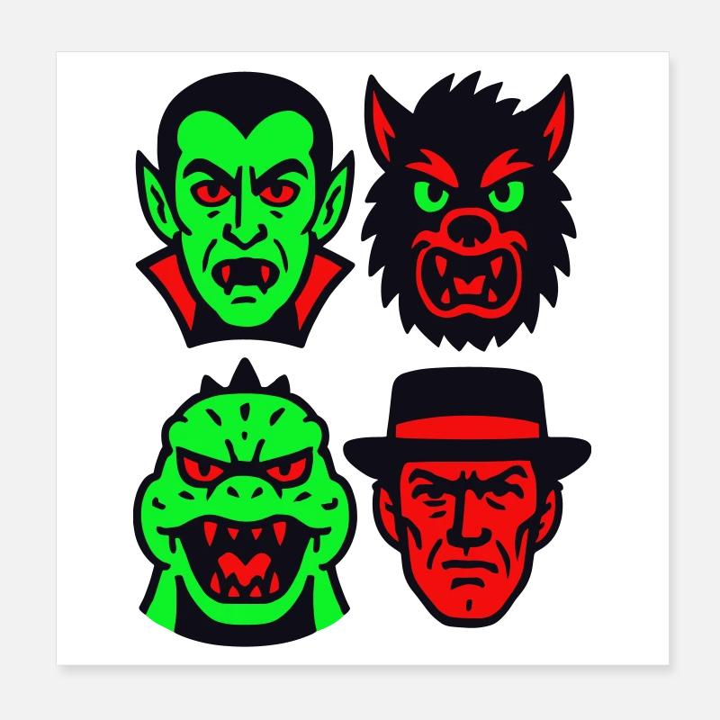 4 Monstres effrayants Poster 20 x 20 cm