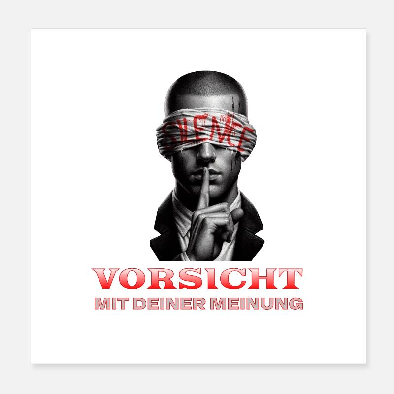 Vorsicht, Subtile Botschaft mit Augenbinde Poster 20x20 cm