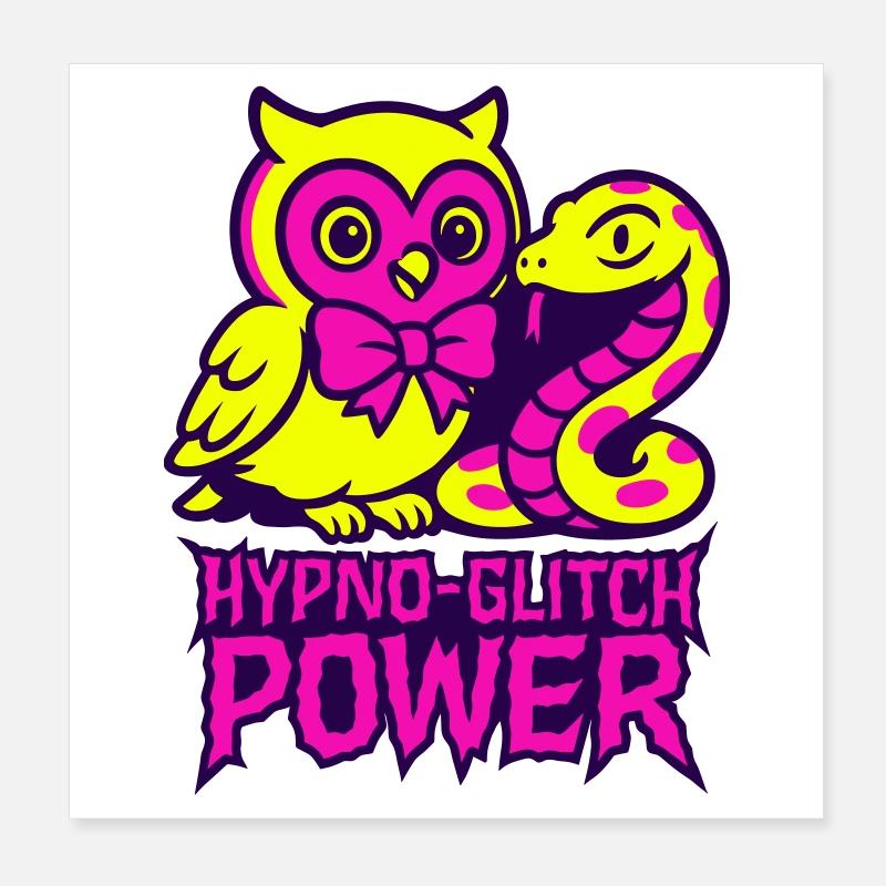 Hypno Glitch Owl and Snake Poster 8" x 8" (20x20 cm)