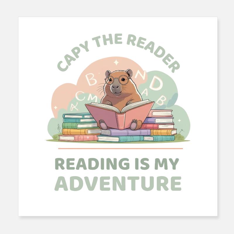Capybara while reading - Reading adventure Poster 8" x 8" (20x20 cm)
