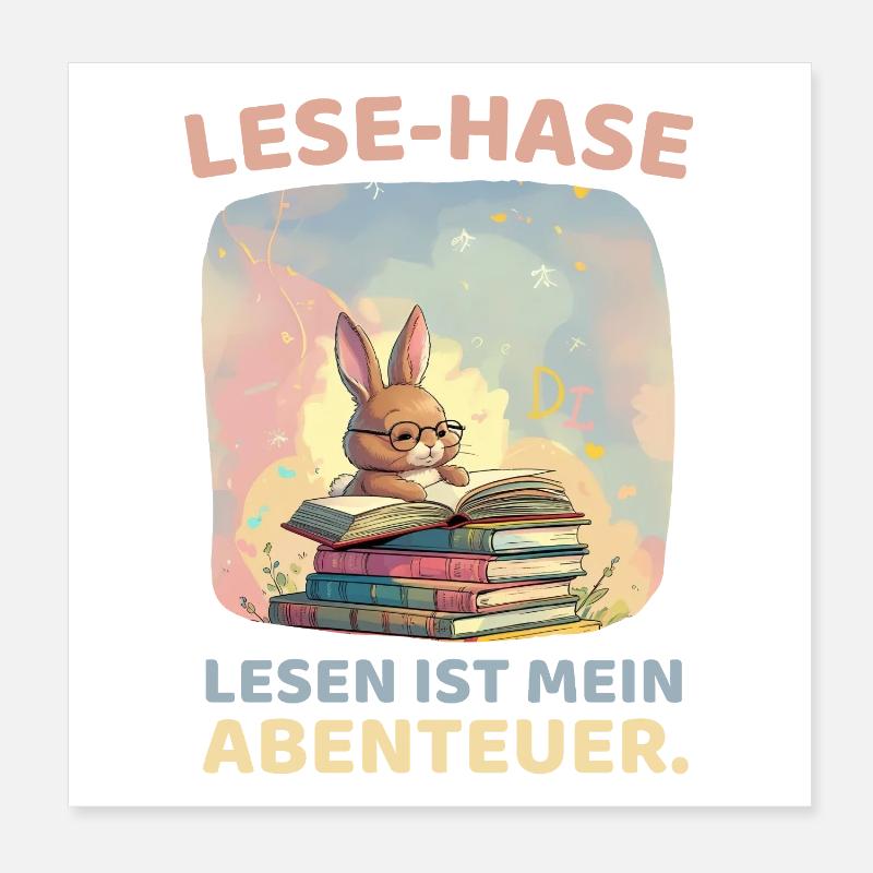 Lese-Hase Abenteuer Design Poster 20x20 cm
