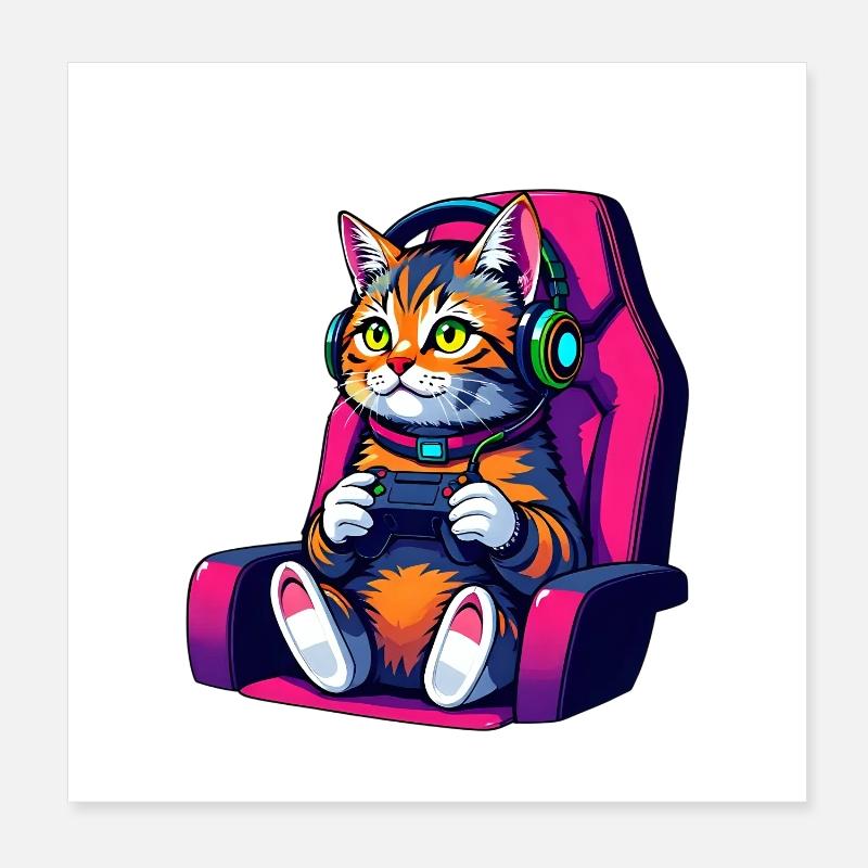 Retro Gamer Katze mit Headset und Controller Poster 20x20 cm