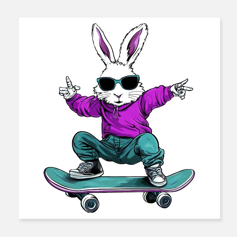 Planche à roulettes lapin Poster 20 x 20 cm