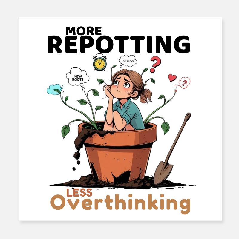 Overthinking? Time for repotting! Poster 8" x 8" (20x20 cm)