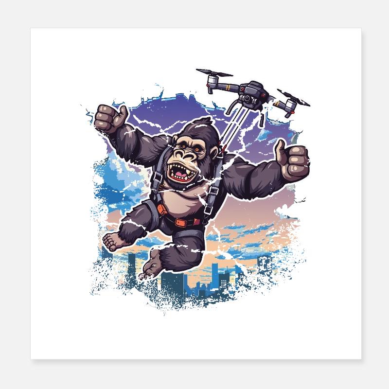 Gorille Drone Enfants Drôle Poster 20 x 20 cm