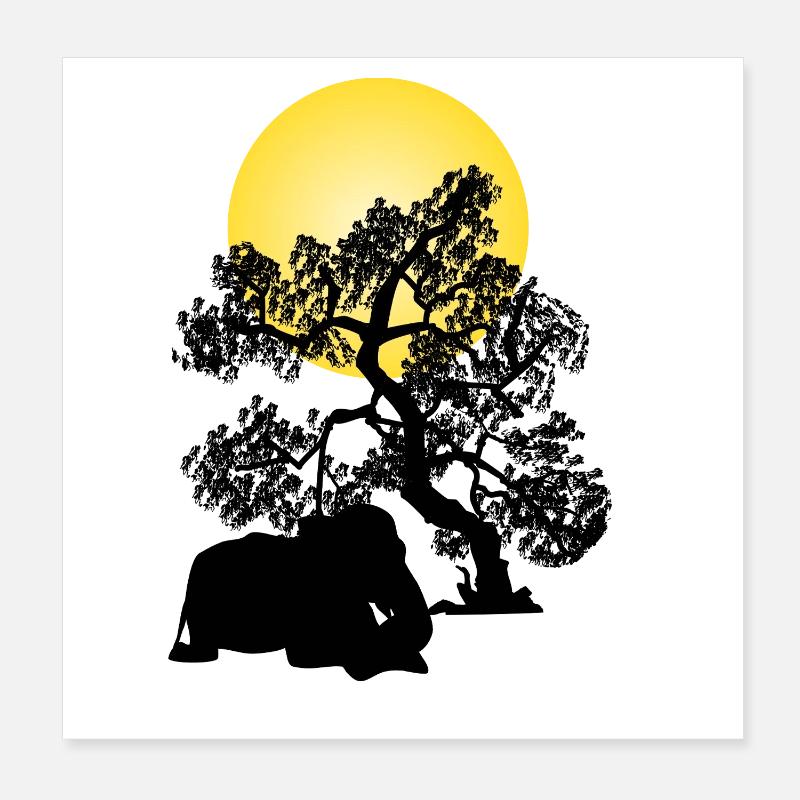 Yellow moon over tree silhouette Poster 8" x 8" (20x20 cm)