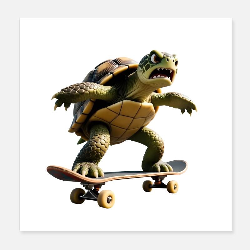 Aggro-Skater-Schildkröte – Hardcore Turtle Poster 20x20 cm