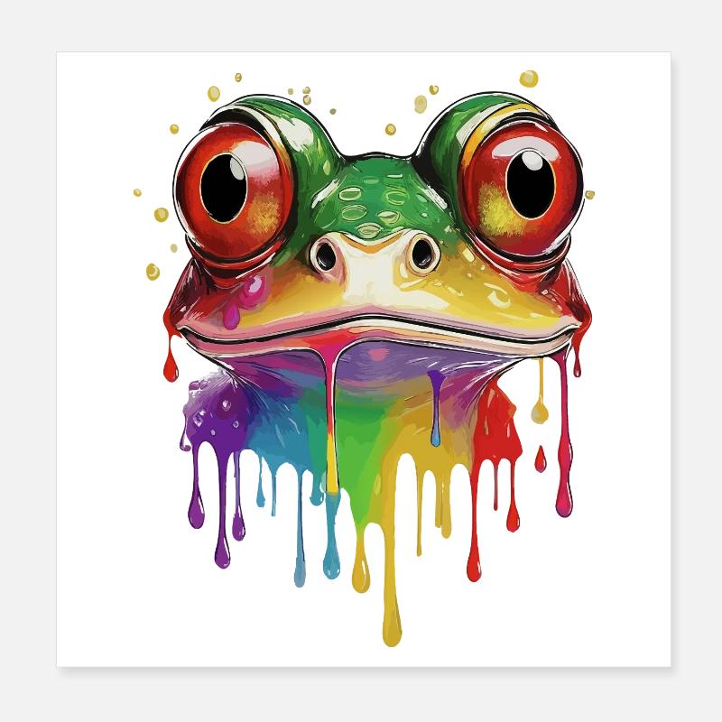 Impression d’art de grenouille arc-en-ciel colorée Poster 20 x 20 cm