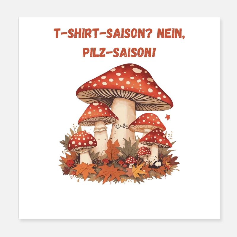 Mushroom Season Autumn Illustration Toadstools Poster 8" x 8" (20x20 cm)