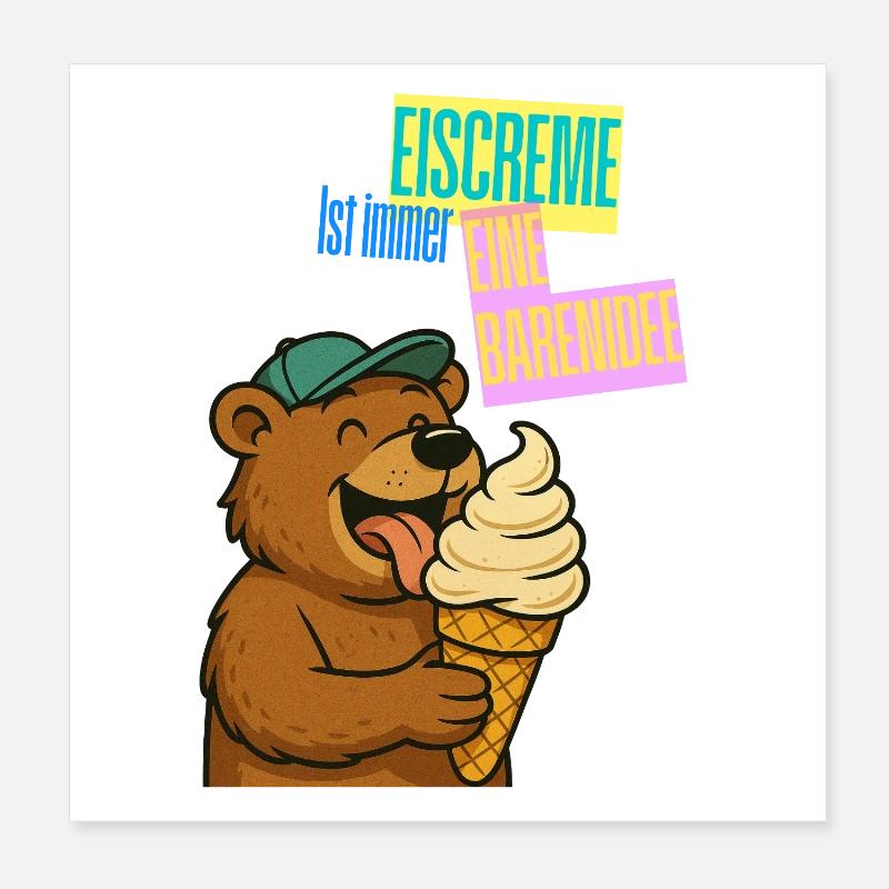 Bande dessinée de crème glacée Bear Poster 20 x 20 cm